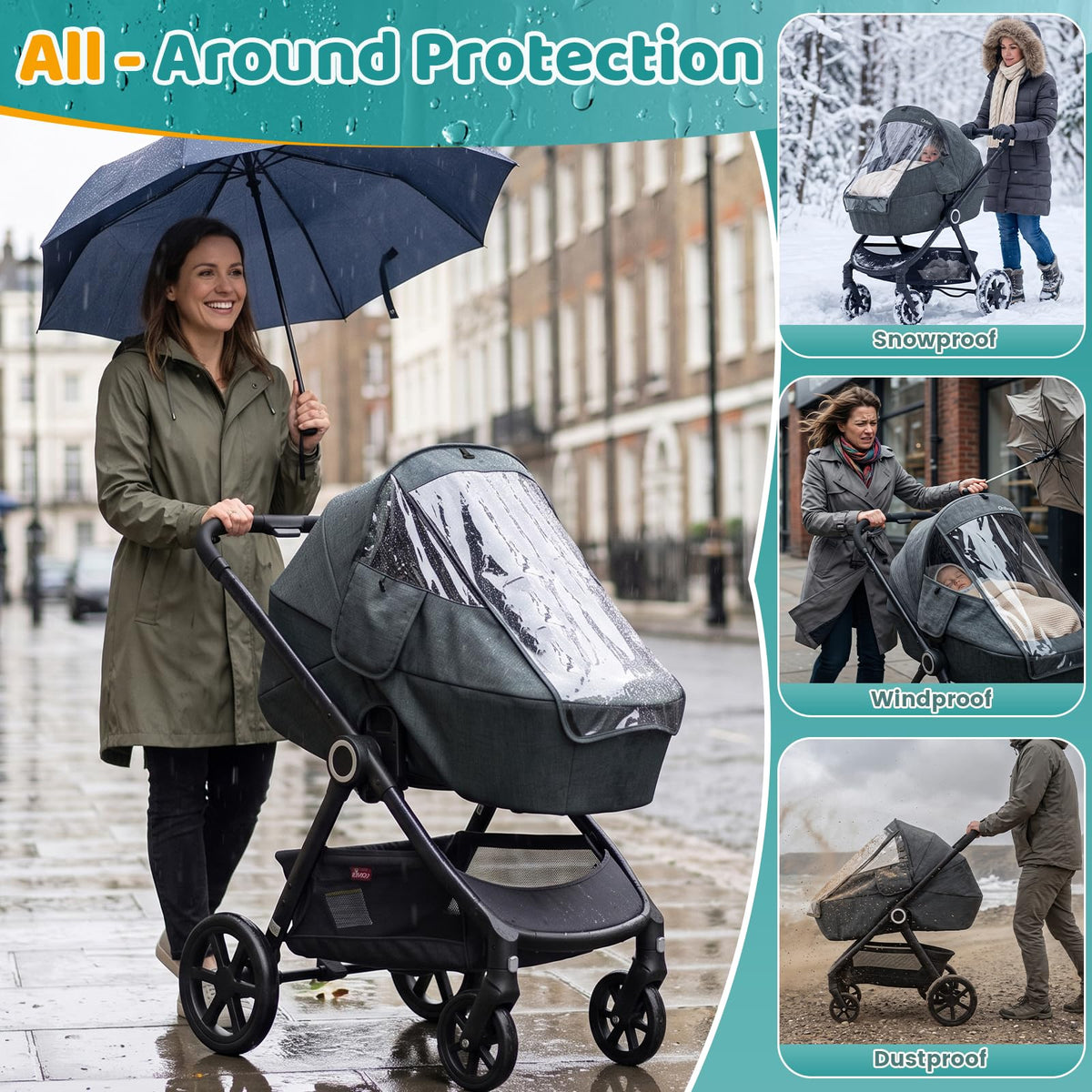 Orzbow Rain Cover for Pram, Large Viewing Window for Easy Access, Clear