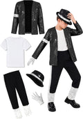 Disco Costume Kids 80s Sequin Pop King Dance Star Halloween Party Cosplay Outfit for Boys