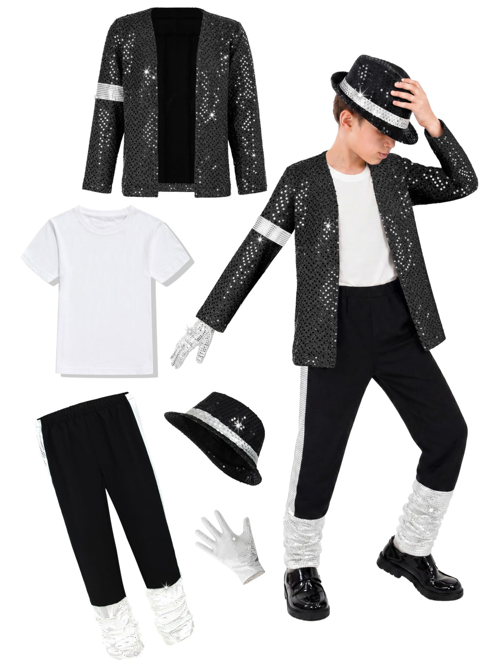 Disco Costume Kids 80s Sequin Pop King Dance Star Halloween Party Cosplay Outfit for Boys