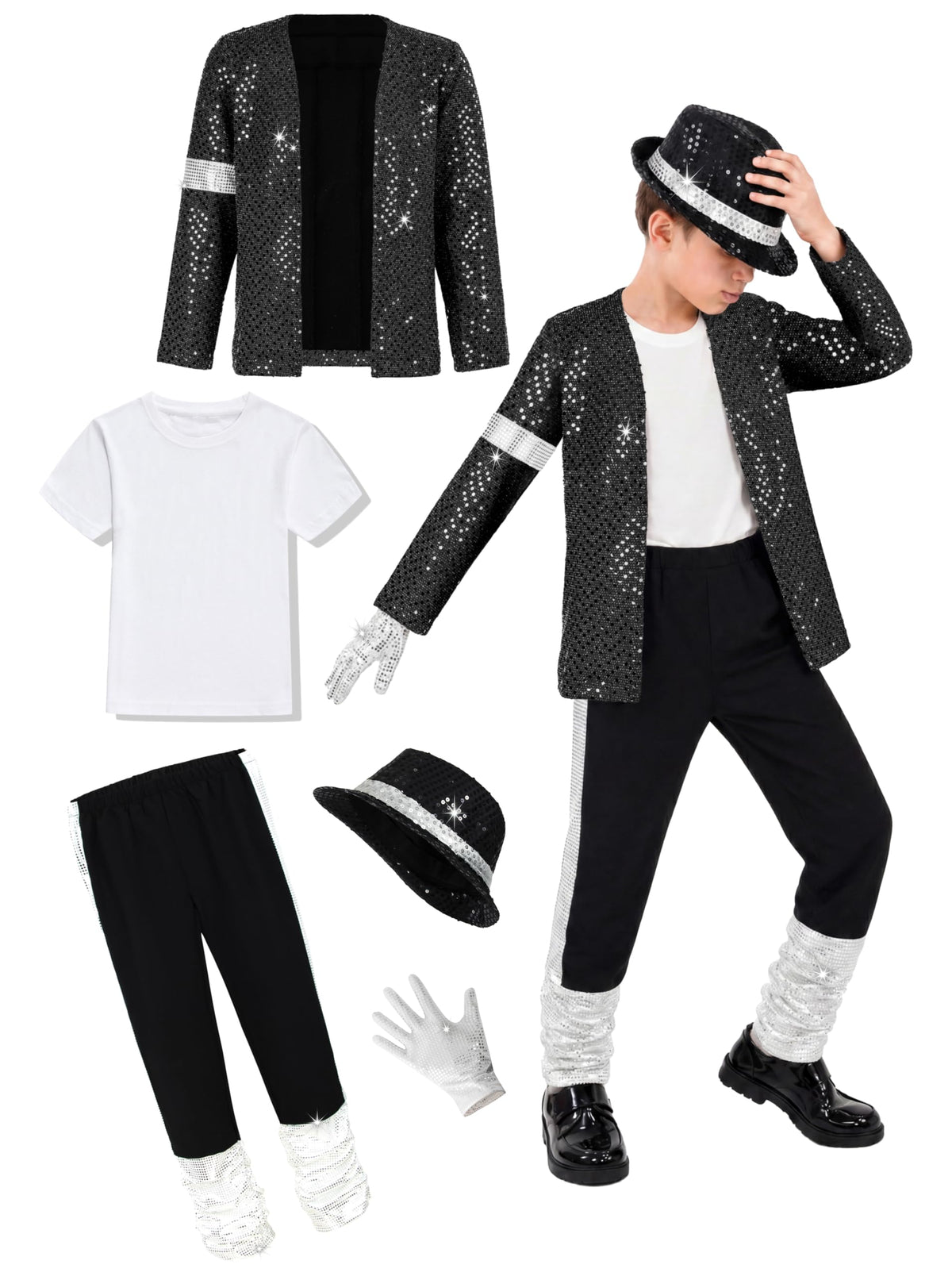 Disco Costume Kids 80s Sequin Pop King Dance Star Halloween Party Cosplay Outfit for Boys