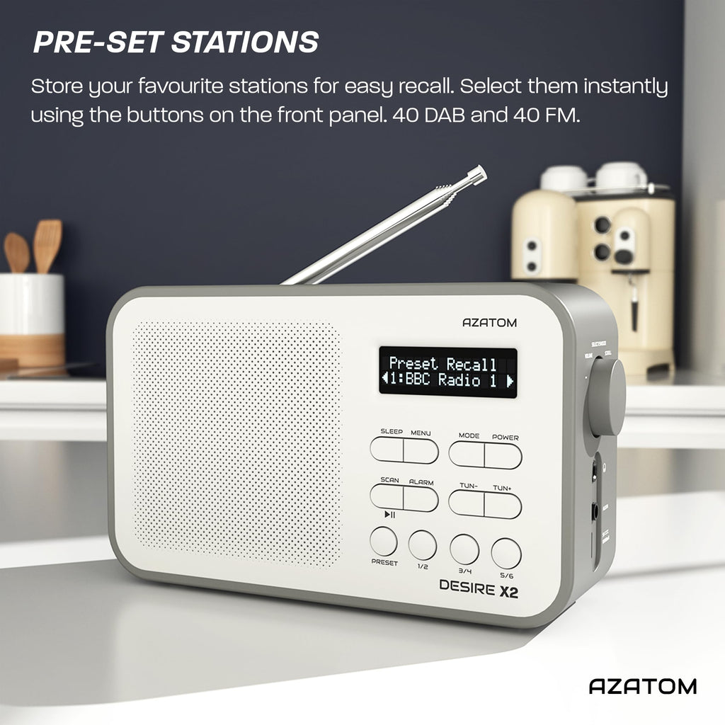 DAB/DAB+ & FM Portable Digital Radio | Simple Controls | Dual Alarms & Sleep Timer | Battery & Mains Powered (4x”AA”) | Bluetooth | Perfect for Home, Office or Outdoors | AZATOM Desire X2 (Black)