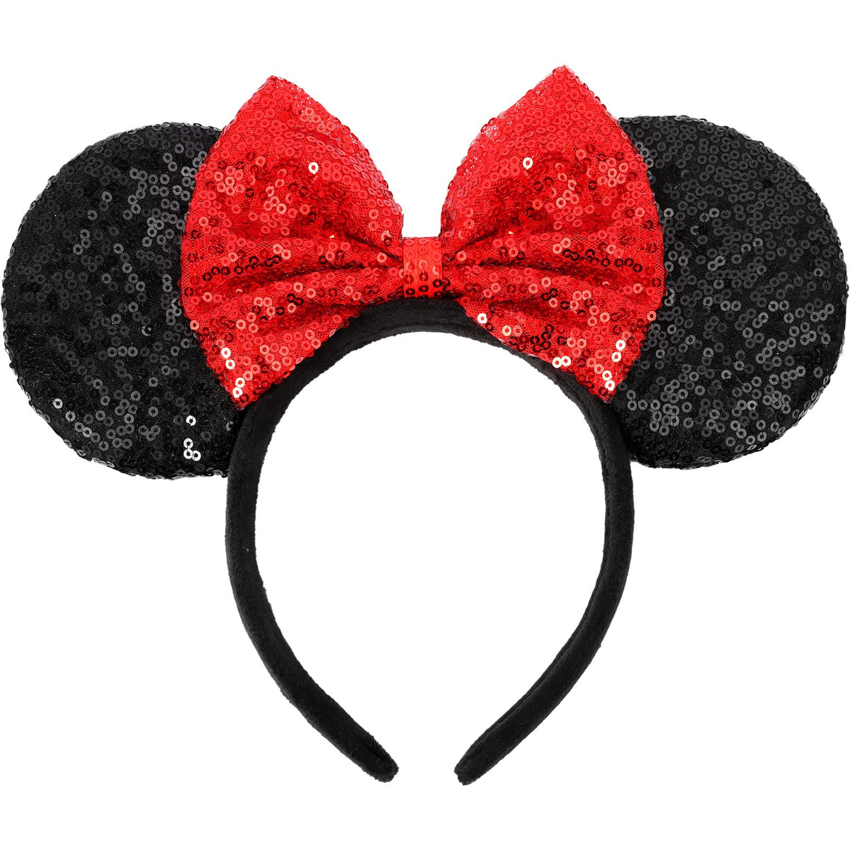 UNSPAZ Mouse Ears Headbands, Sequin Mouse Ears for Women Girls Boys, Shiny Bow Headband for Cosplay Costume Party Decorations Hair Accessories (Polka Dots)
