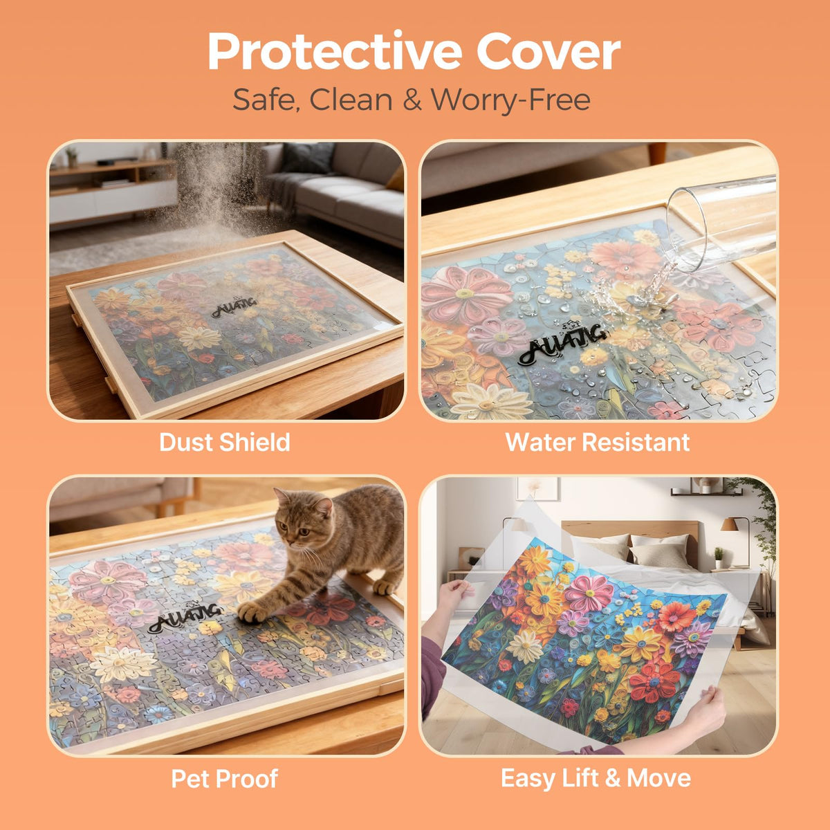 ALL4JIG 1500 Piece Rotating Puzzle Board with 4 Drawer 24.92"x33.58"Portable Wooden Jigsaw Puzzle Table for Adults,Lazy Susan Spinning Puzzle Boards Birthday Gift for mom,Surface for Bricks Building