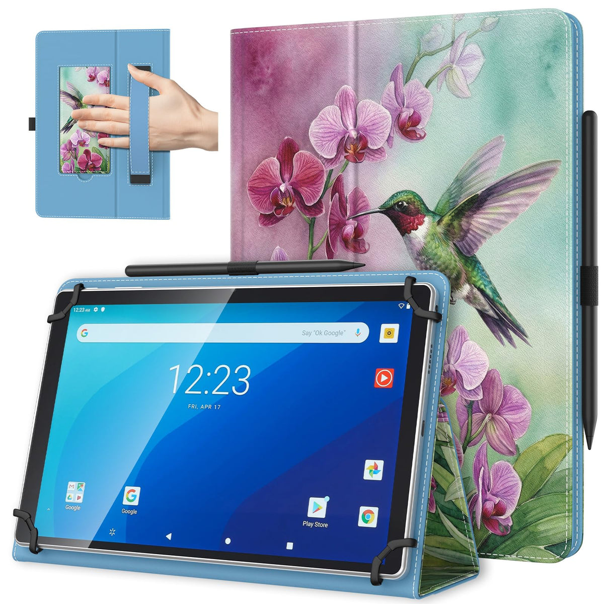TiMOVO Universal Case for 10.1 Inch Android Tablet, Flowers on Purple