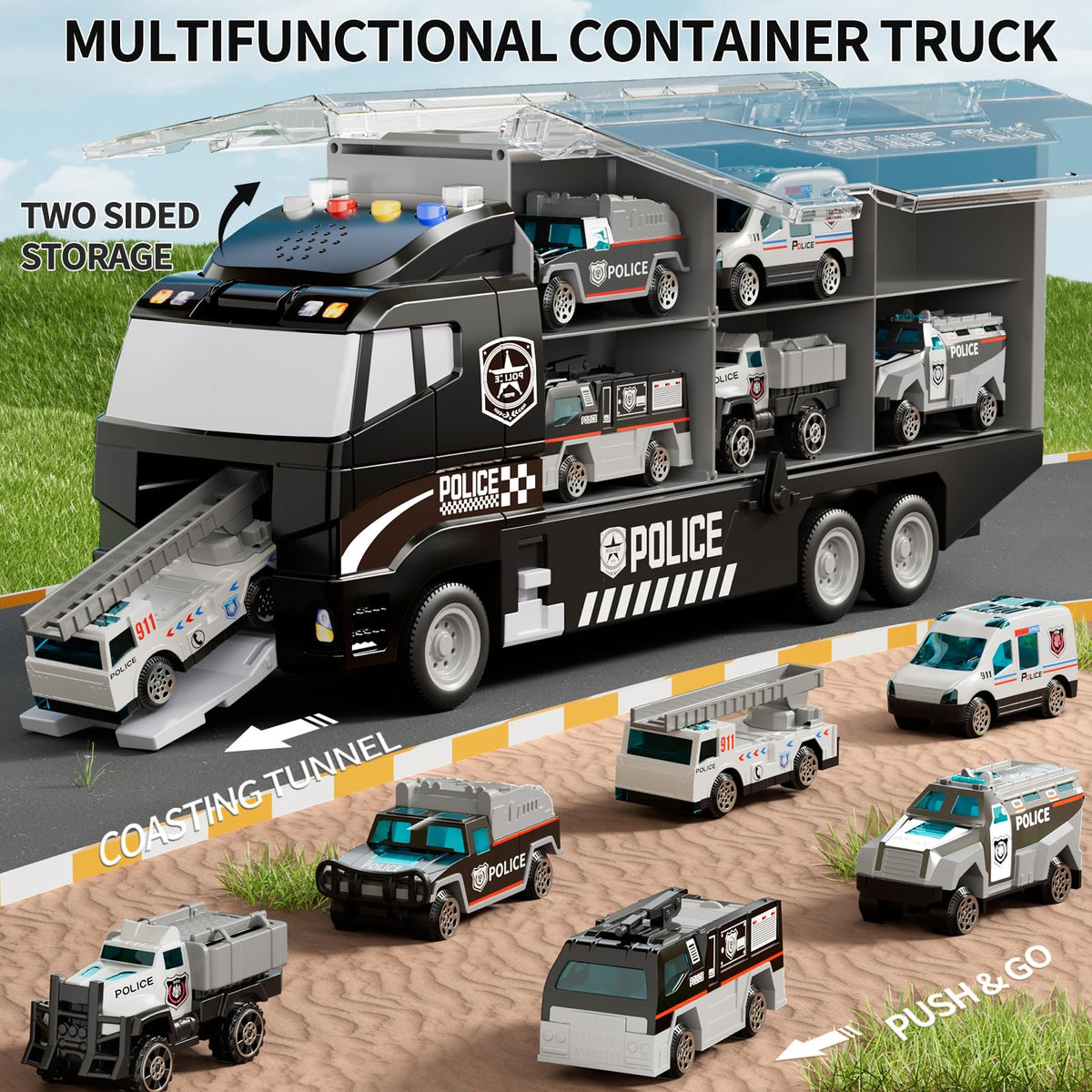 NIPLOOOW Kids Boys Construction Truck Vehicle Toy Set with Play Mat and Die-Cast Toy Car, Transport Carrier Truck for Kids 3-5, Birthday Gifts Toys for 3-8 Year Old Boys