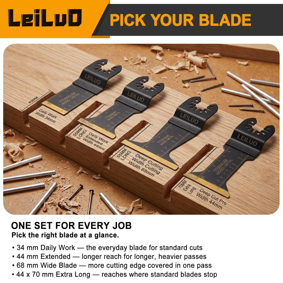 LEILUO 32Pcs Oscillating Tool Blades Wood Metal Multitool Blades Set