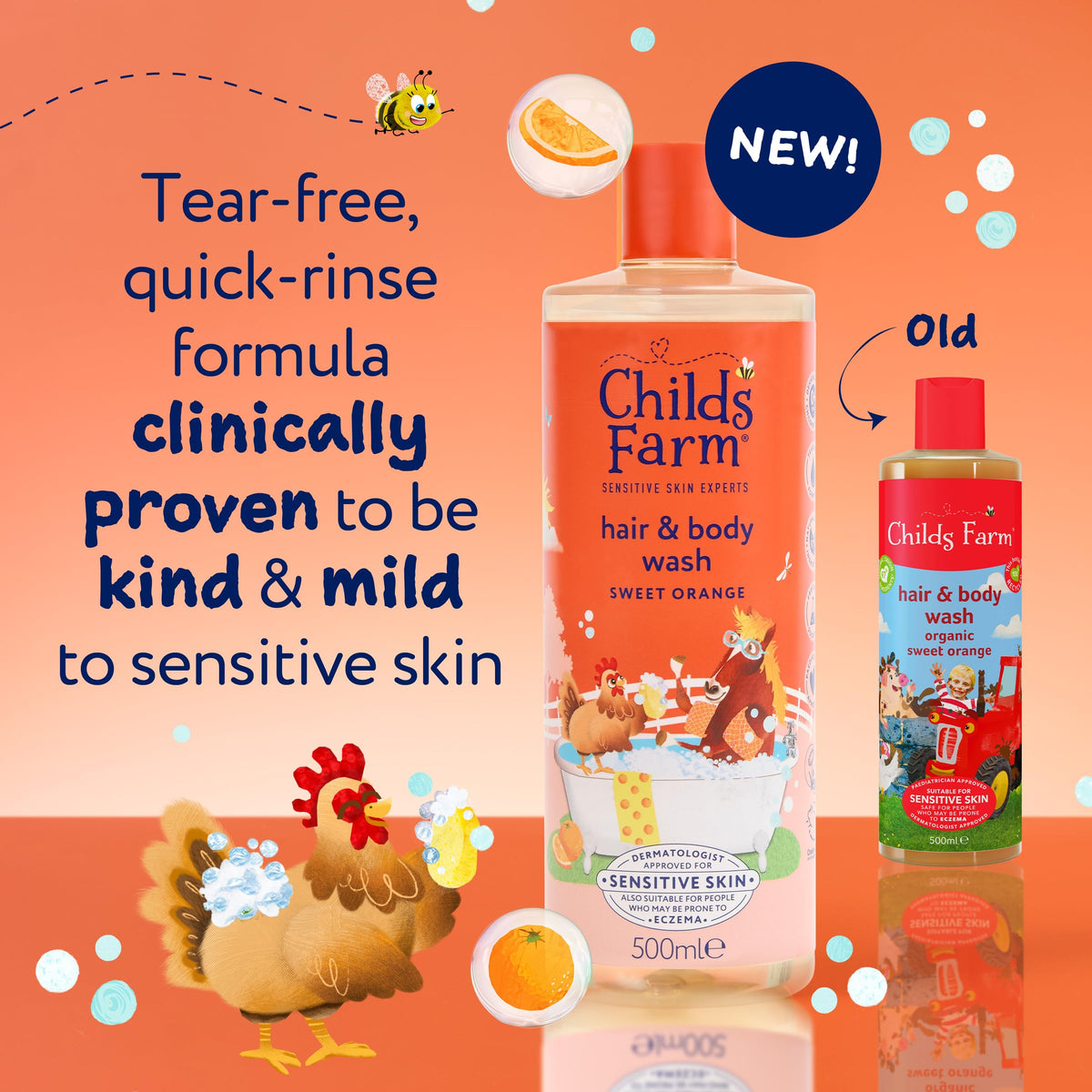 Childs Farm Kids Hair & Body Wash, Sweet Orange | Tear-free, Gently Cleanses | Suitable for Dry, Sensitive Skin, 500ml