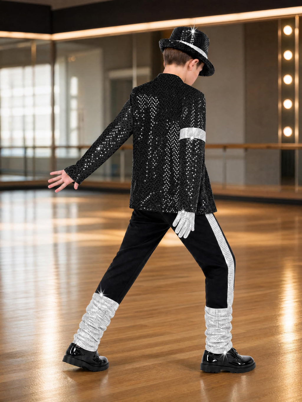 Disco Costume Kids 80s Sequin Pop King Dance Star Halloween Party Cosplay Outfit for Boys