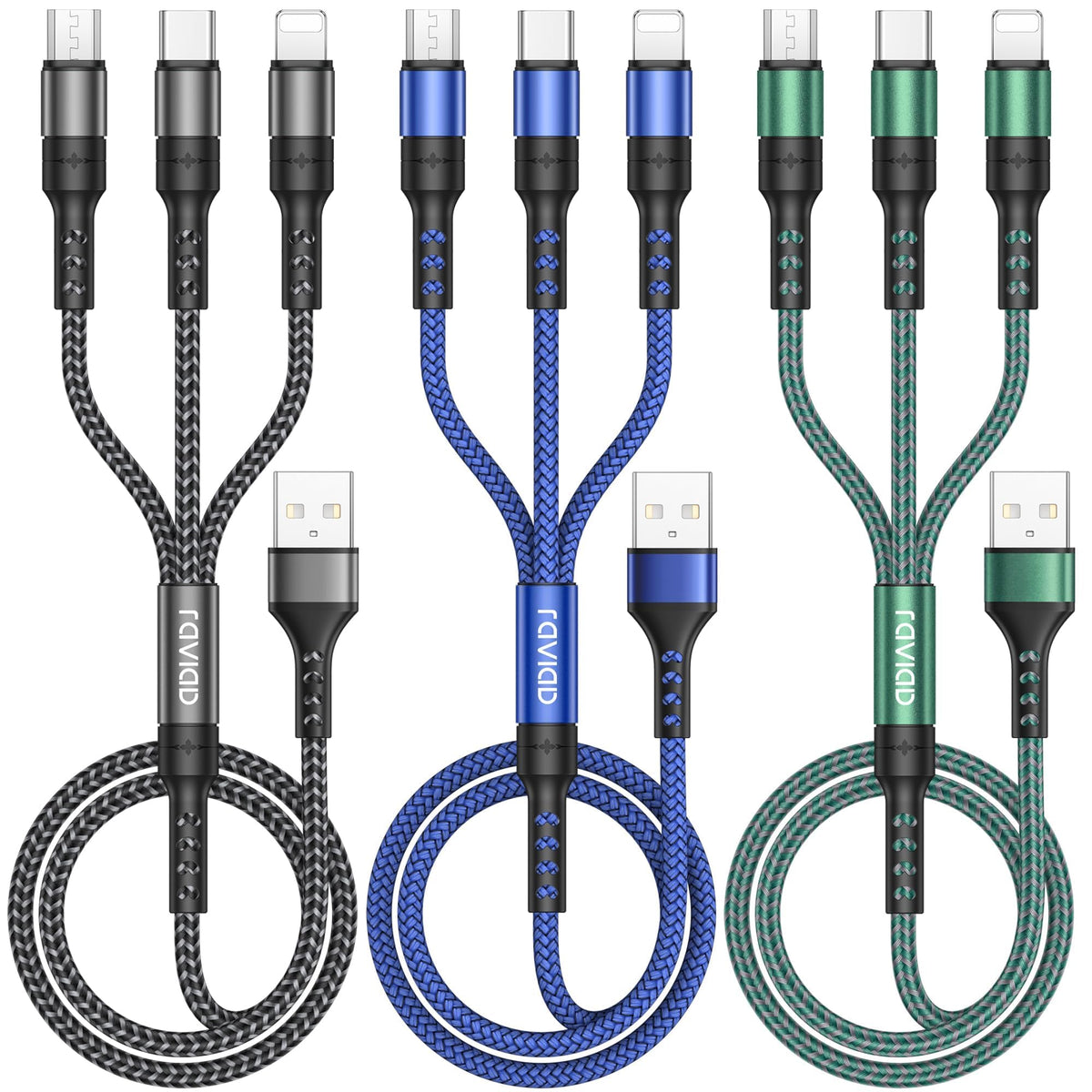 RAVIAD Multi Charger Cable, 3 in 1 Charger Cable 3A USB Fast Charging Cord