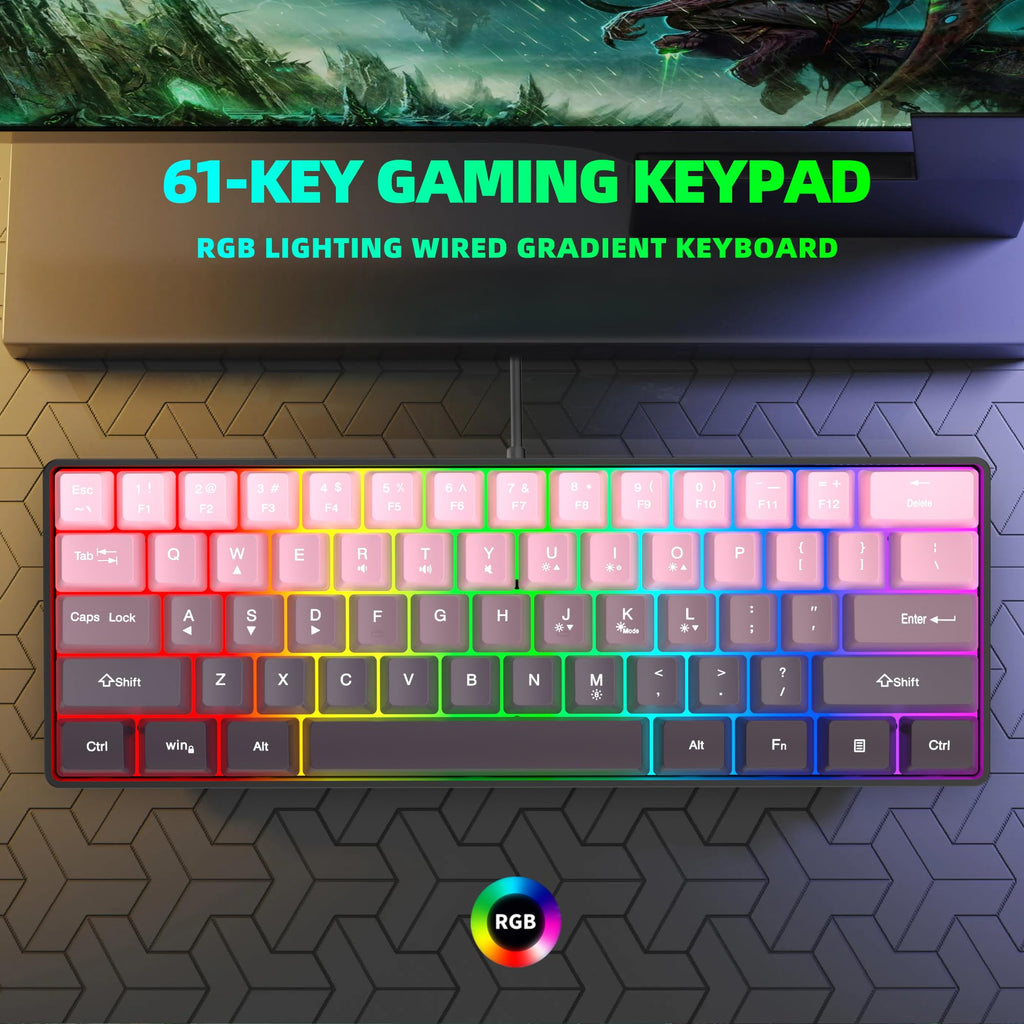 Snpurdiri 2.4G 60% Wireless Gaming Keyboard and Mouse Combo (White-Grey)