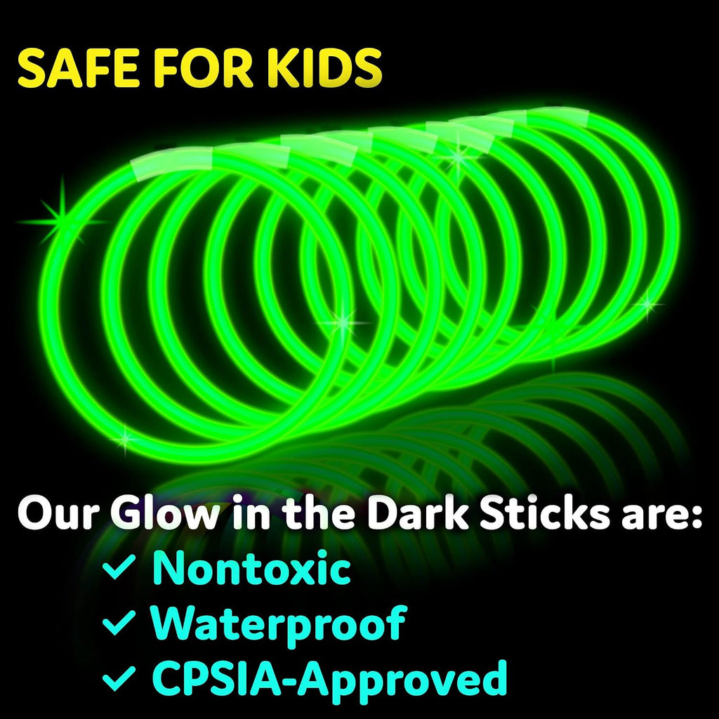 PartySticks Glow Sticks Halloween Party Supplies 100pk - 8 Inch Glow in the Dark Light Up Sticks Party Favors, Glow Party Decorations, Neon Party Glow Necklaces and Glow Bracelets with Connectors
