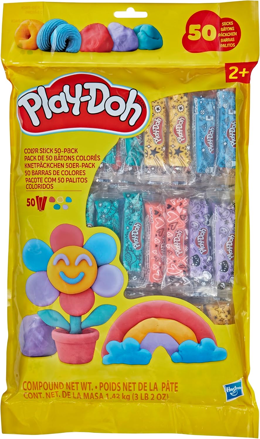 Play-Doh 50-Pack Refill Color Sticks, Bulk Prizes & Favors, Assorted Colors, 1 Ounce Each, Individually Wrapped