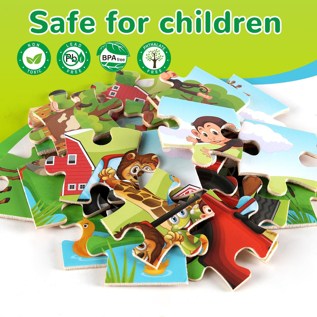 Wooden Puzzles Dinosaur Toys for Kids Ages 3-5, Set of 4 Packs with 20-Piece Wood Jigsaw Puzzles, Preschool Educational Brain Teaser Boards for Boys and Girls 3 4 5 6 Years Old