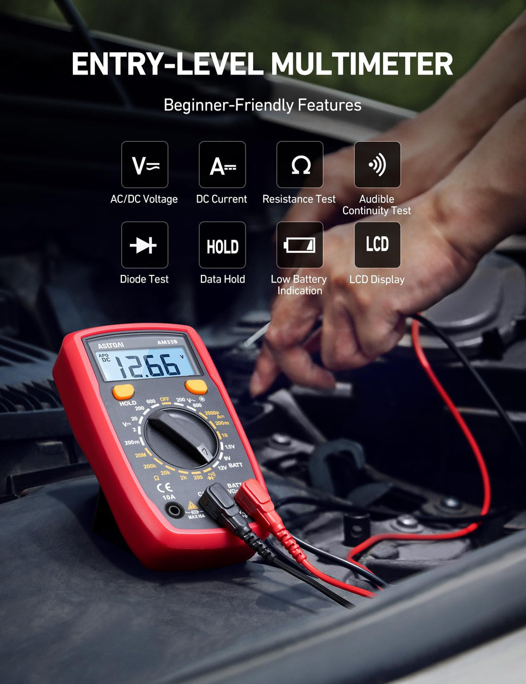 AstroAI Digital Multimeter 2000 Counts with Backlit LCD for DIY Home, Blue
