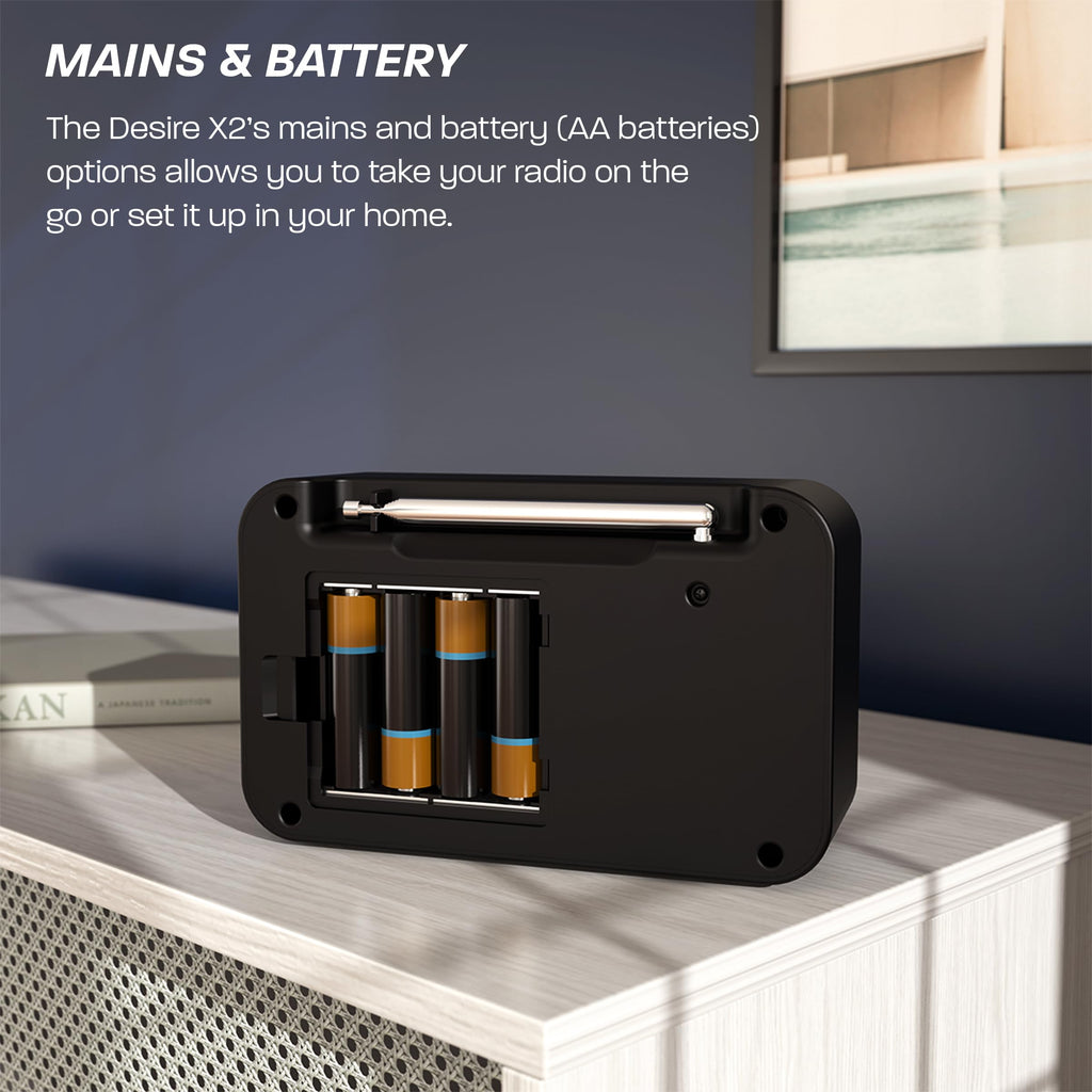 DAB/DAB+ & FM Portable Digital Radio | Simple Controls | Dual Alarms & Sleep Timer | Battery & Mains Powered (4x”AA”) | Bluetooth | Perfect for Home, Office or Outdoors | AZATOM Desire X2 (Black)