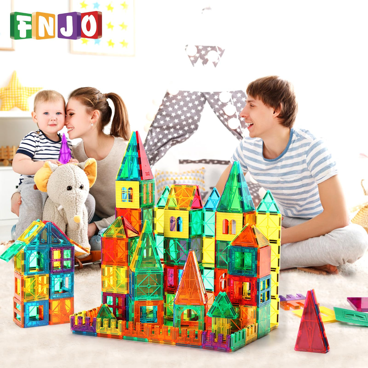 FNJO Mini Magnetic Tiles, 60PCS STEM Building Blocks Toy for Kids