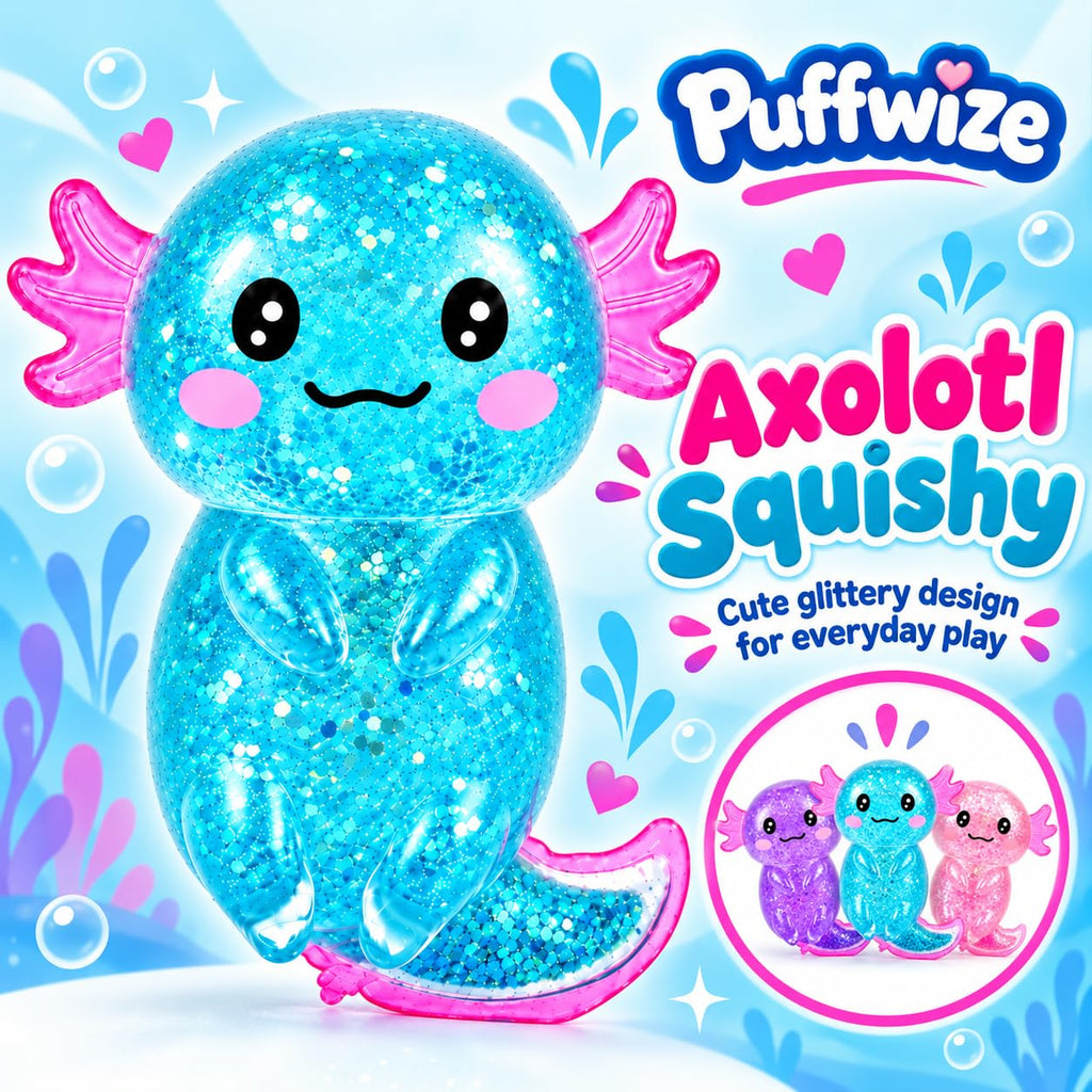 Axolotl Squishy Stress Relief Toy Glitter Fidget Toys Cute Malt Sugar Axolotl Toy Fidget Toys for Kids Youth Adult, Party Favors Anxiety Relief Squishy Toys(Blue)