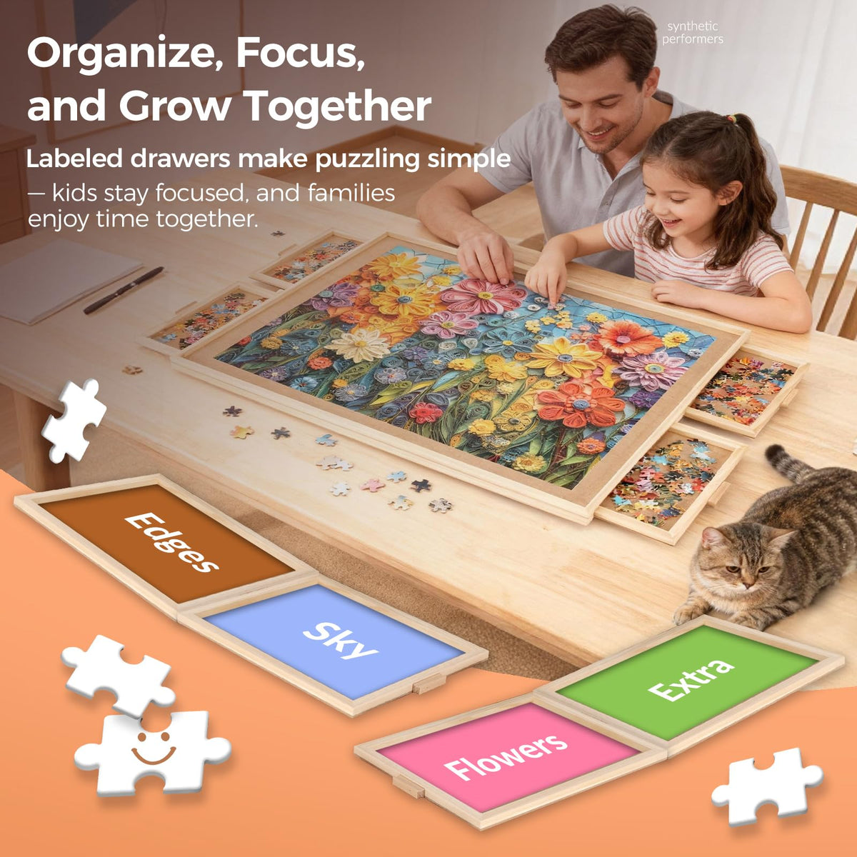 ALL4JIG 1500 Piece Rotating Puzzle Board with 4 Drawer 24.92"x33.58"Portable Wooden Jigsaw Puzzle Table for Adults,Lazy Susan Spinning Puzzle Boards Birthday Gift for mom,Surface for Bricks Building