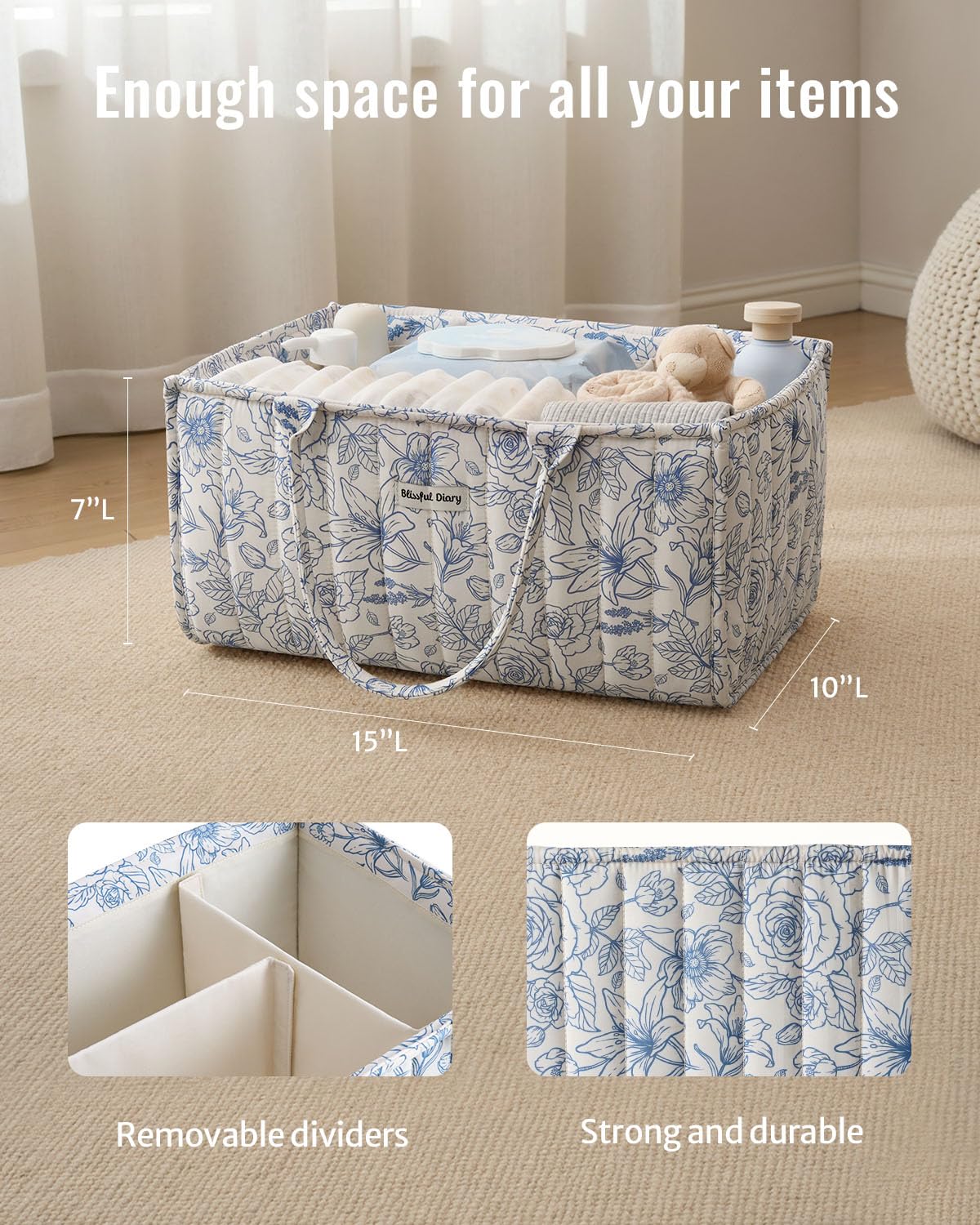 Blissful Diary Nappy Caddy Organiser, Baby Diaper Caddy for Nappy Station, Stylish Storage Basket for Newborn Essentials, Baby Shower Gifts for Girl or Boy, Sage Green