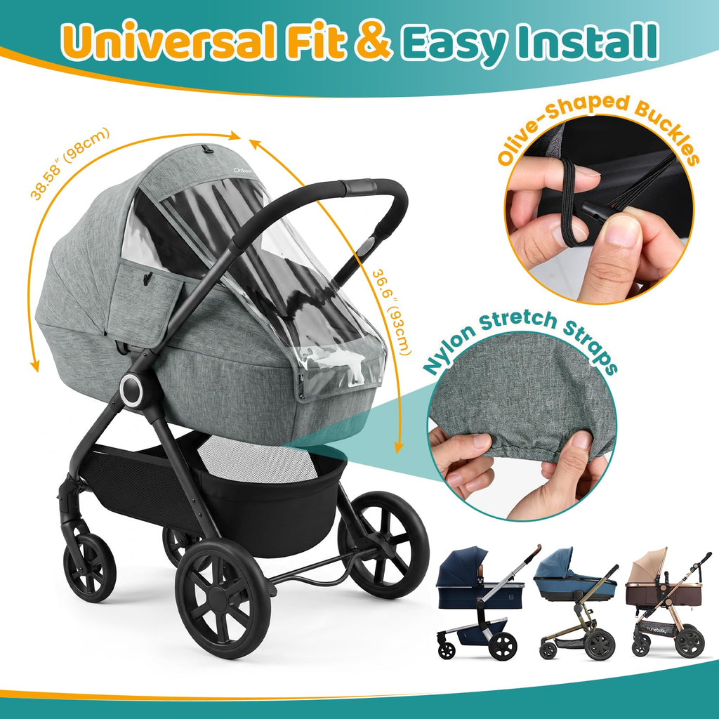 Orzbow Rain Cover for Pram, Large Viewing Window for Easy Access, Clear