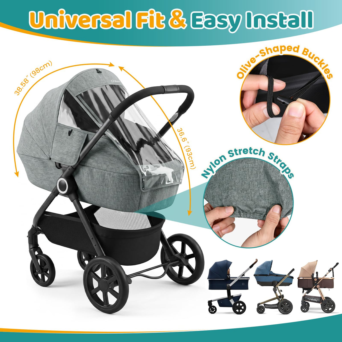 Orzbow Rain Cover for Pram, Large Viewing Window for Easy Access, Clear