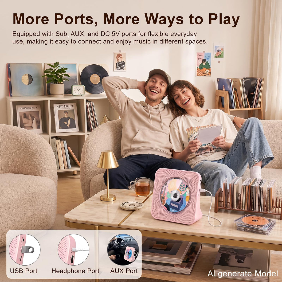 Portable CD Player with Bluetooth, Gueray Desktop CD Players for Home, Bulit-in Double HiFi Speakers, AUX&Headphone Jack, FM Radio Boombox with Remote Control, USB Port,LCD Display (White)