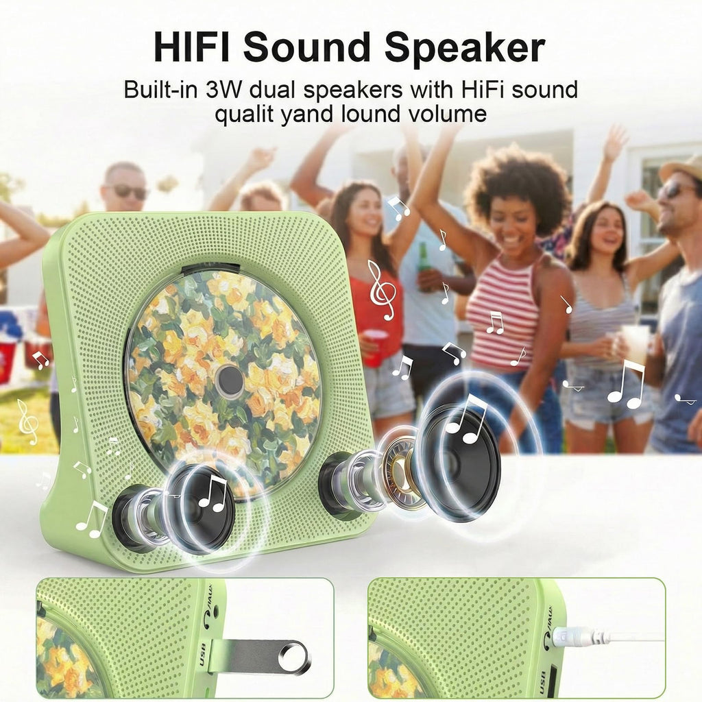 Portable CD Player with Bluetooth, Gueray Desktop CD Players for Home, Bulit-in Double HiFi Speakers, AUX&Headphone Jack, FM Radio Boombox with Remote Control, USB Port,LCD Display (White)