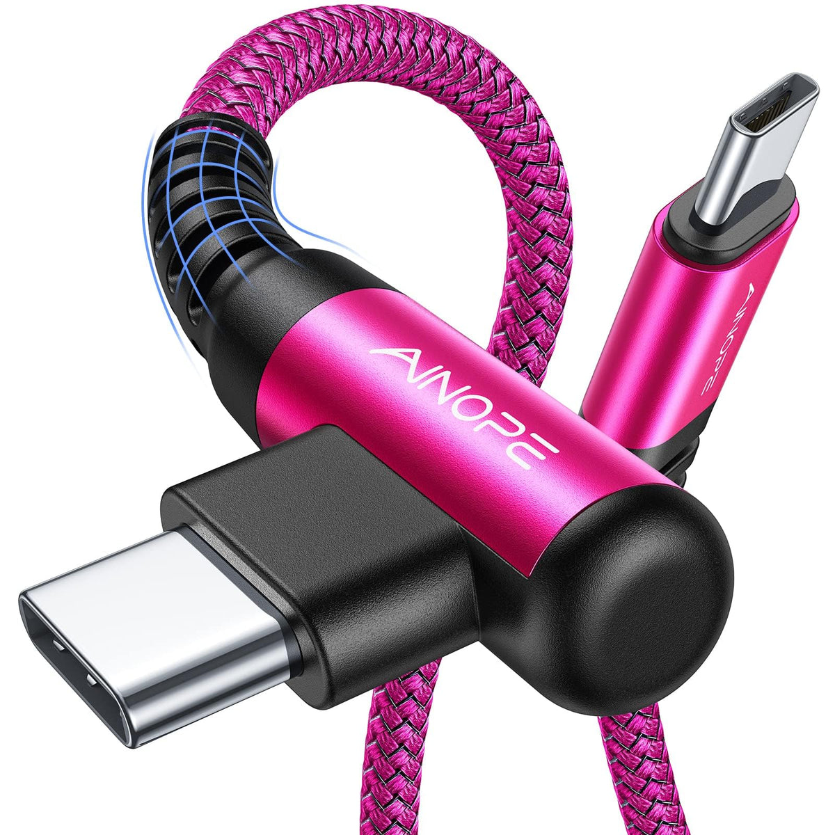 AINOPE USB C to USB C Cable 60W 3.1A, Type C to Type C Cable Right Angle, Compatible with Samsung Galaxy S21 S20, Note 20/10/9/8, MacBook Air/Pro 13'', iPad Mini 6/Pro/Air 2020,Pixel [0.5M]