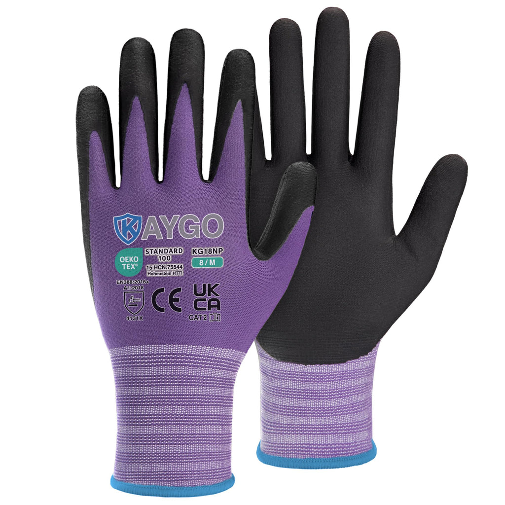KAYGO Safety Work Gloves MicroFoam Nitrile Coated 12 Pairs, KG18NH