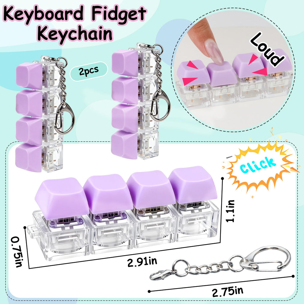 2 PCS Keyboard Fidget Toy, Keyboard Fidget Keychain 4-in-1 Keyboard Decompression Button Finger Clicker Toys (Pink Yellow White Green, General)