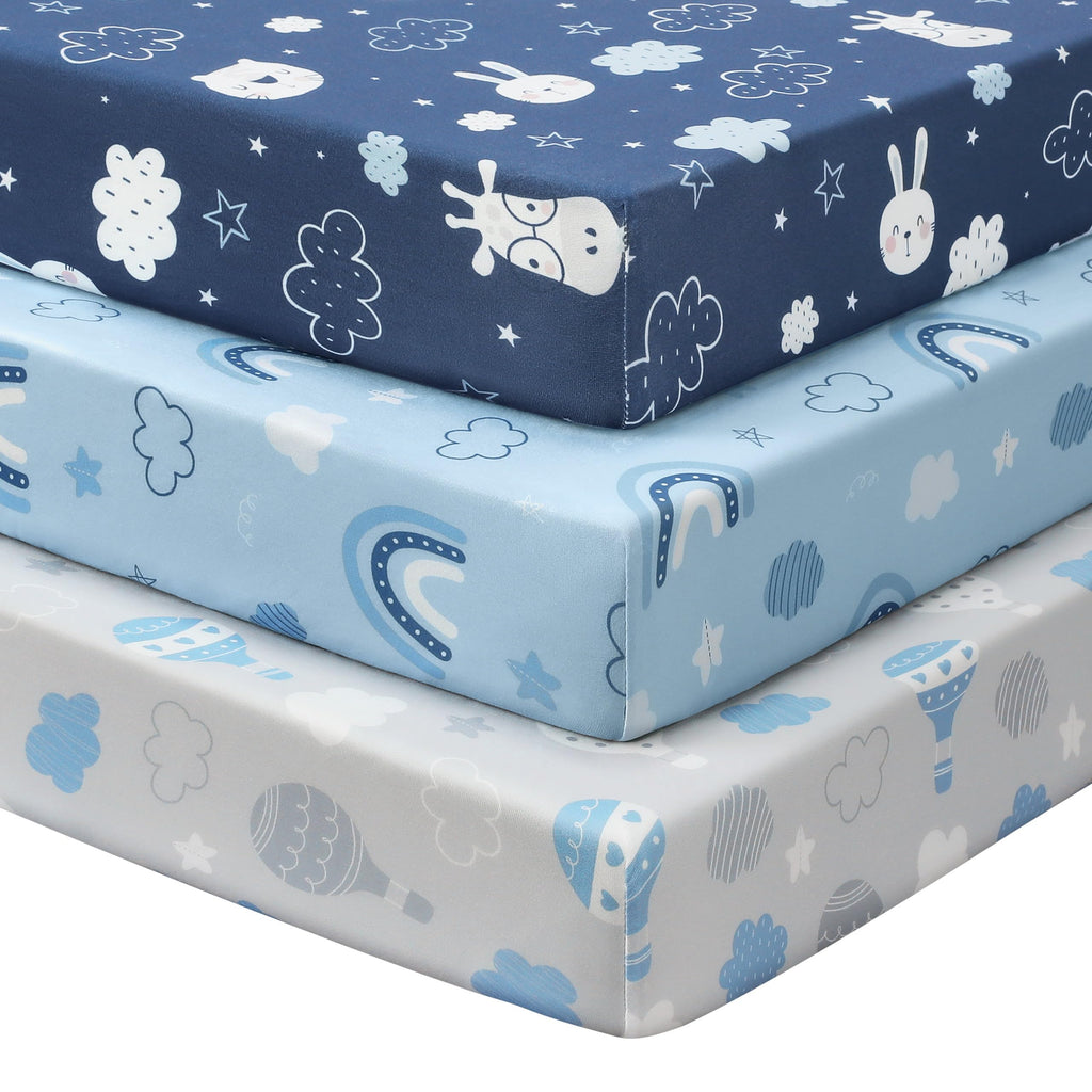 Next to Me Crib Sheets 85x51cm Fitted, 3 Pack Baby Cot Sheets, Ultral Soft & Silky Smooth Microfiber Bedside Crib Fitted Sheets Pink Rainbow