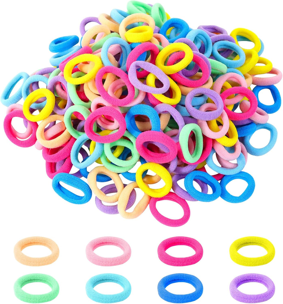 Hanyousheng 200 Pcs Baby Hair Bands, Multicolor Toddler Hair Bobbles, Baby Hair Bobbles, Toddler Hair Bands, Seamless Elastic HairBands, BabyHair Ties, for BabyGirls Kids Toddlers