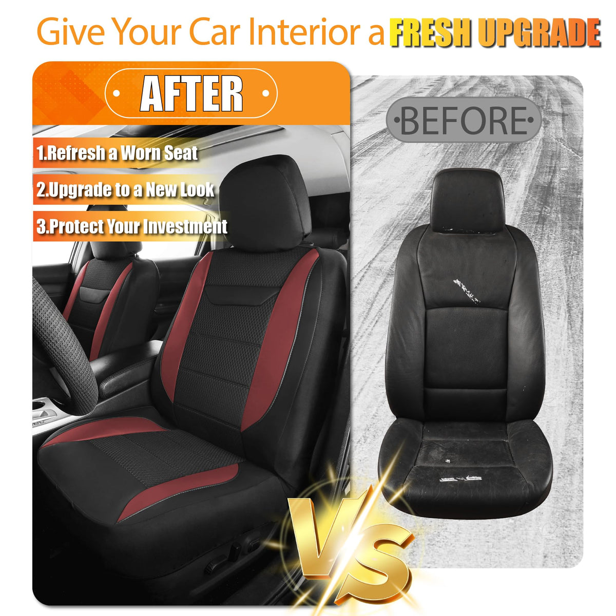kingphenix 2 Pack Front Leather Car Seat Covers with Memory Foam