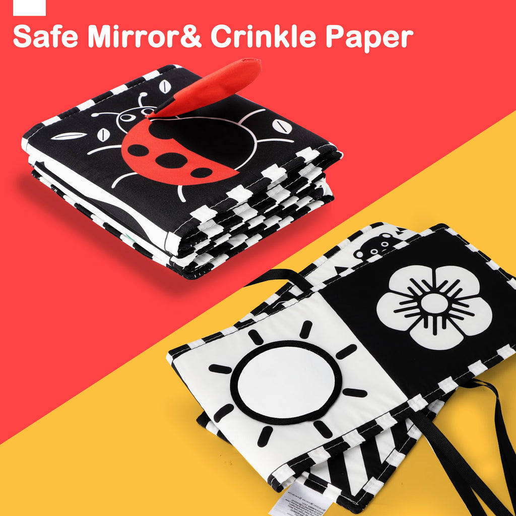 URMYWO Black and White Tummy Time High Contrast Newborn Toys 0-3 Months, Soft Baby Book, Visual Stimulation Montessori Sensory Infant Toys 0-6-12 Months, Shower Gift for Boys Girls