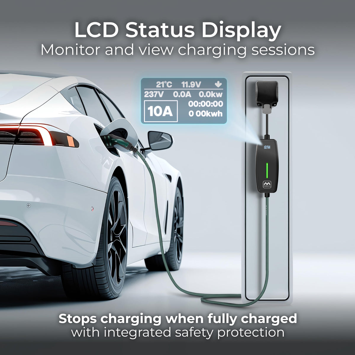 Masterplug EV Charging Cable for Electric and Hybrid Vehicles, 10 Metres, Mode 2, Delay Charging Function, 3 Pin UK Plug to Type 2 Car Charger, Language Options, 2.4kW, EVCM221010-MP2
