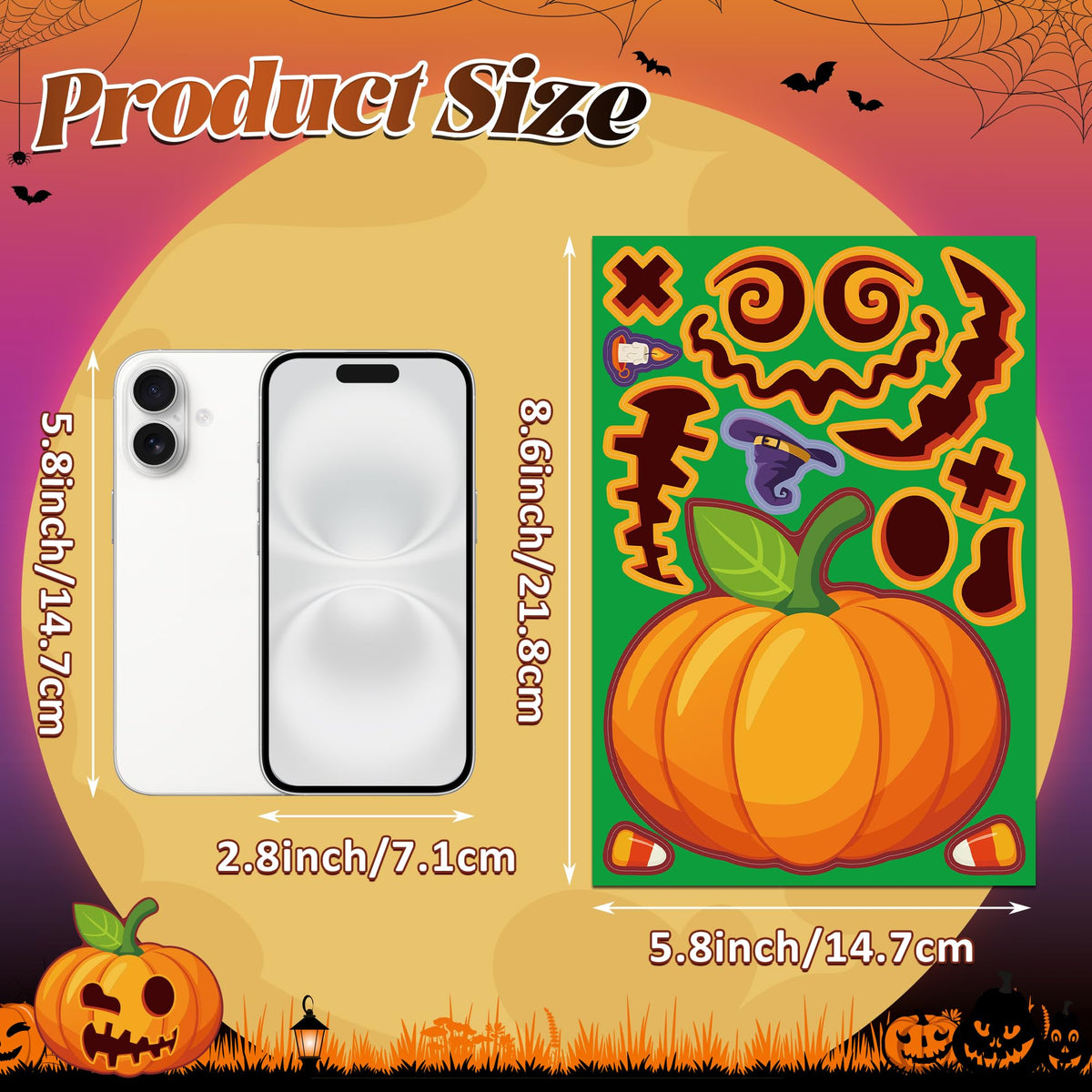 48 Sheets Pumpkin Face Stickers Kids Halloween Party Favors Crafts
