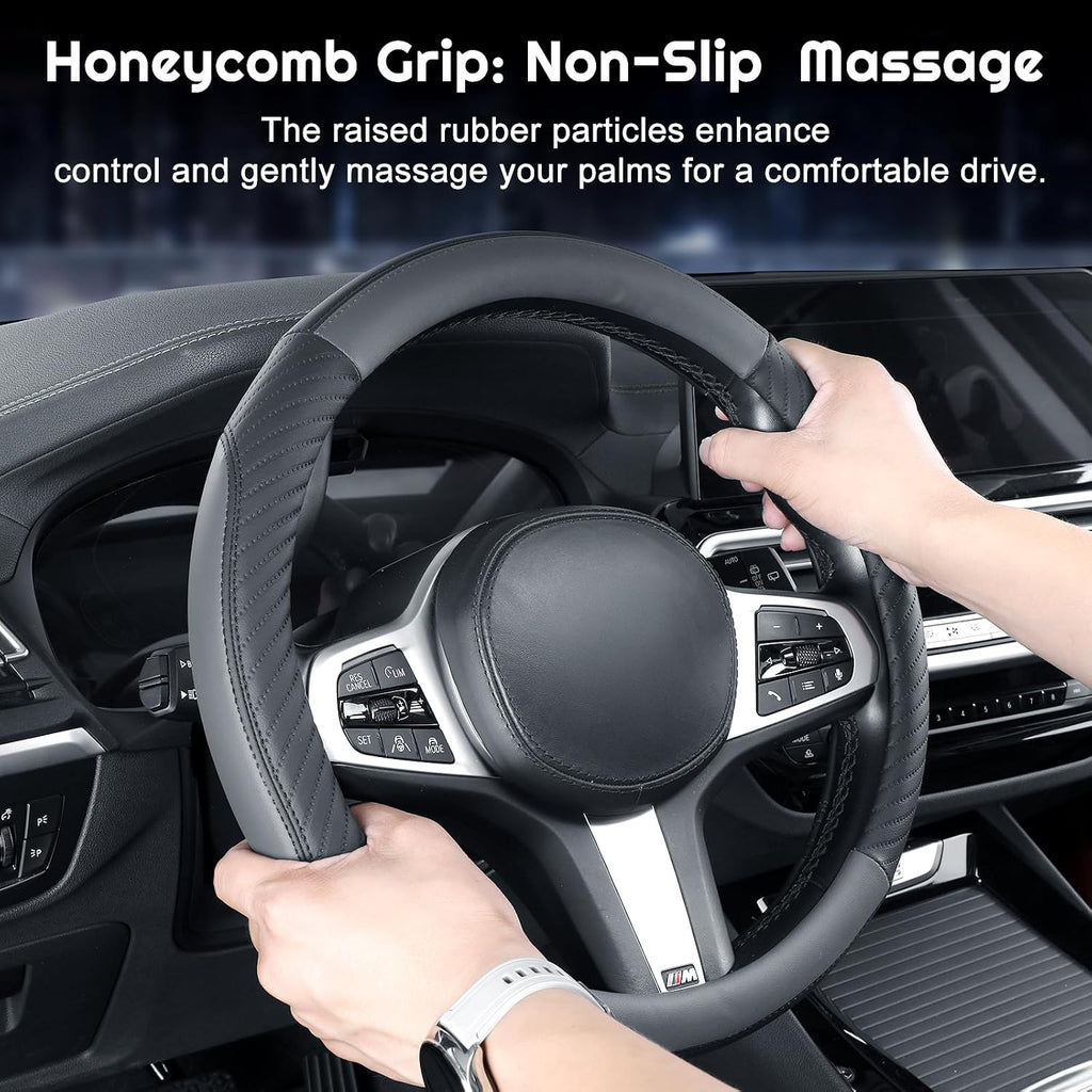 Universal Car Steering Wheel Cover Leather 37-38 cm Soft Microfiber - Gray