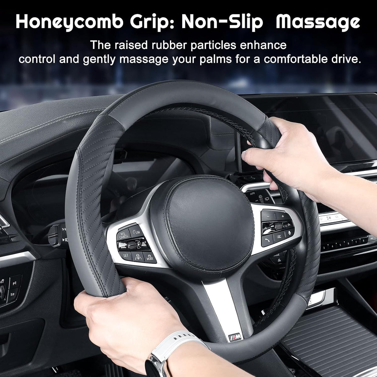 Universal Car Steering Wheel Cover Leather 37-38 cm Soft Microfiber - Gray