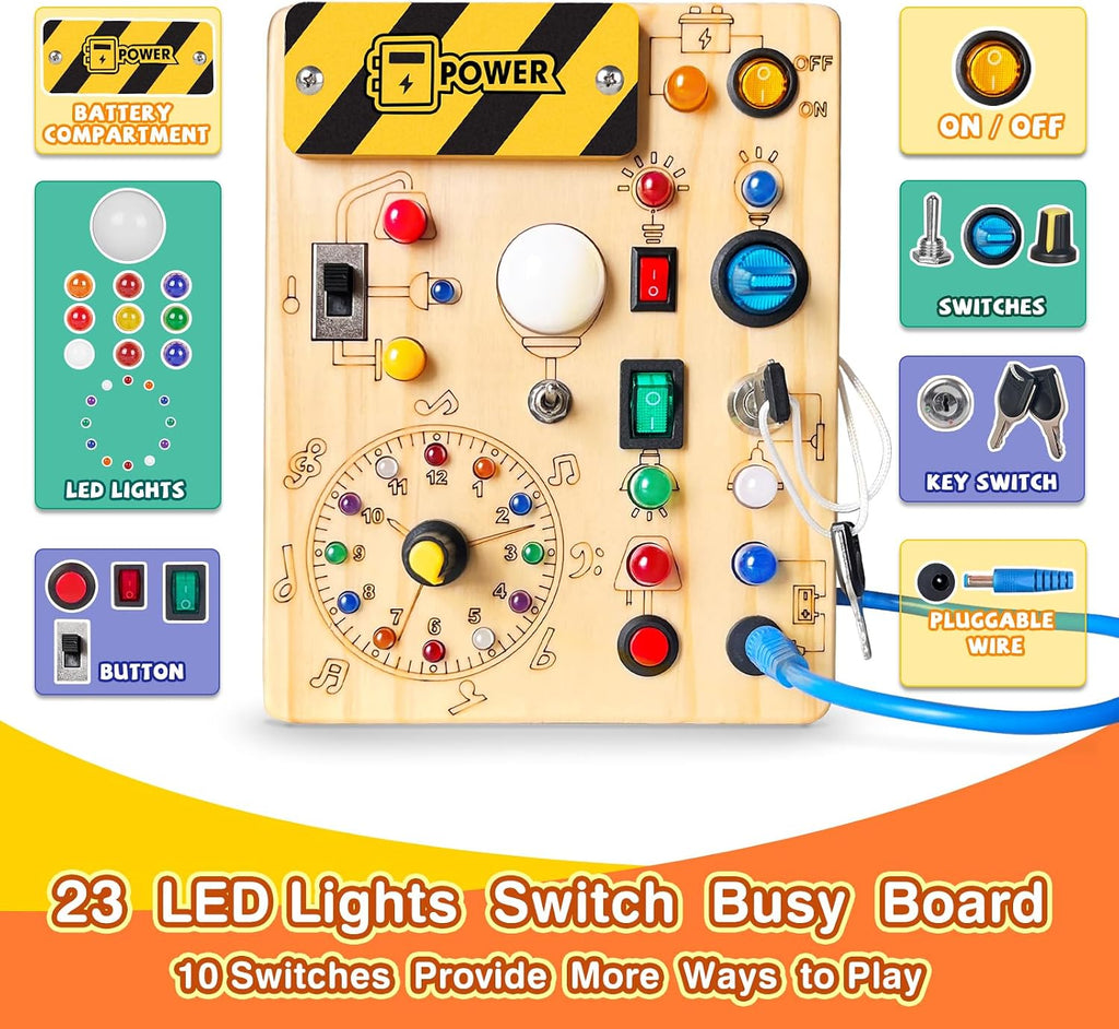 Grarain Busy Board for Toddlers - Montessori Educational Toy for 1-3 Year Old Boys & Girls | Travel-Friendly Sensory Learning Activity | Ideal for Kids with Autism(Busy Board v2)