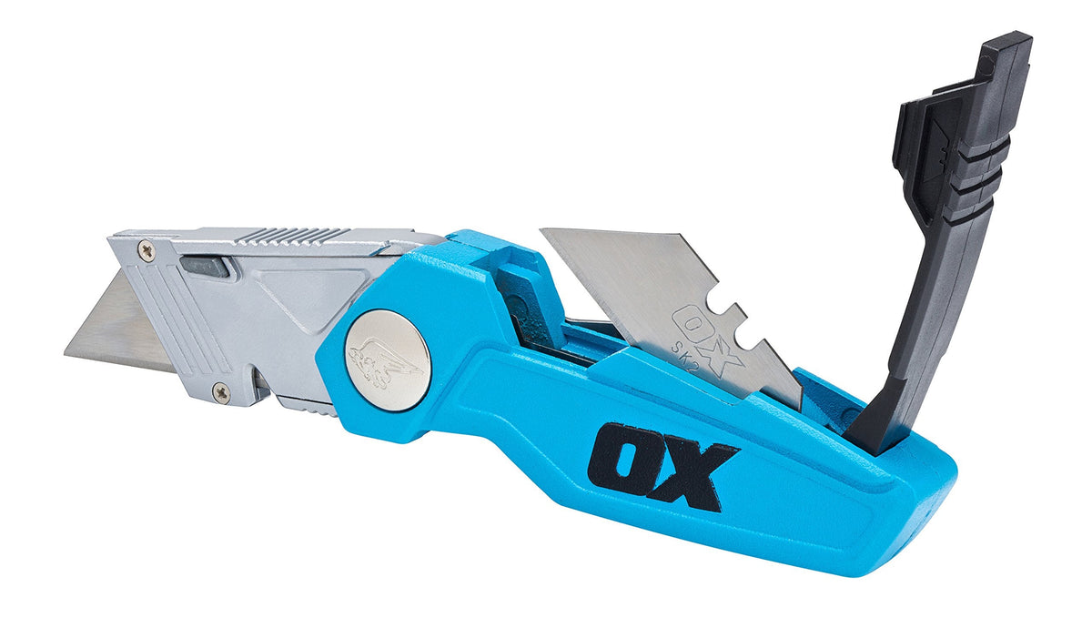 OX TOOLS P224301 Pro Heavy Duty Fixed Blade Folding Knife, Blue / Black