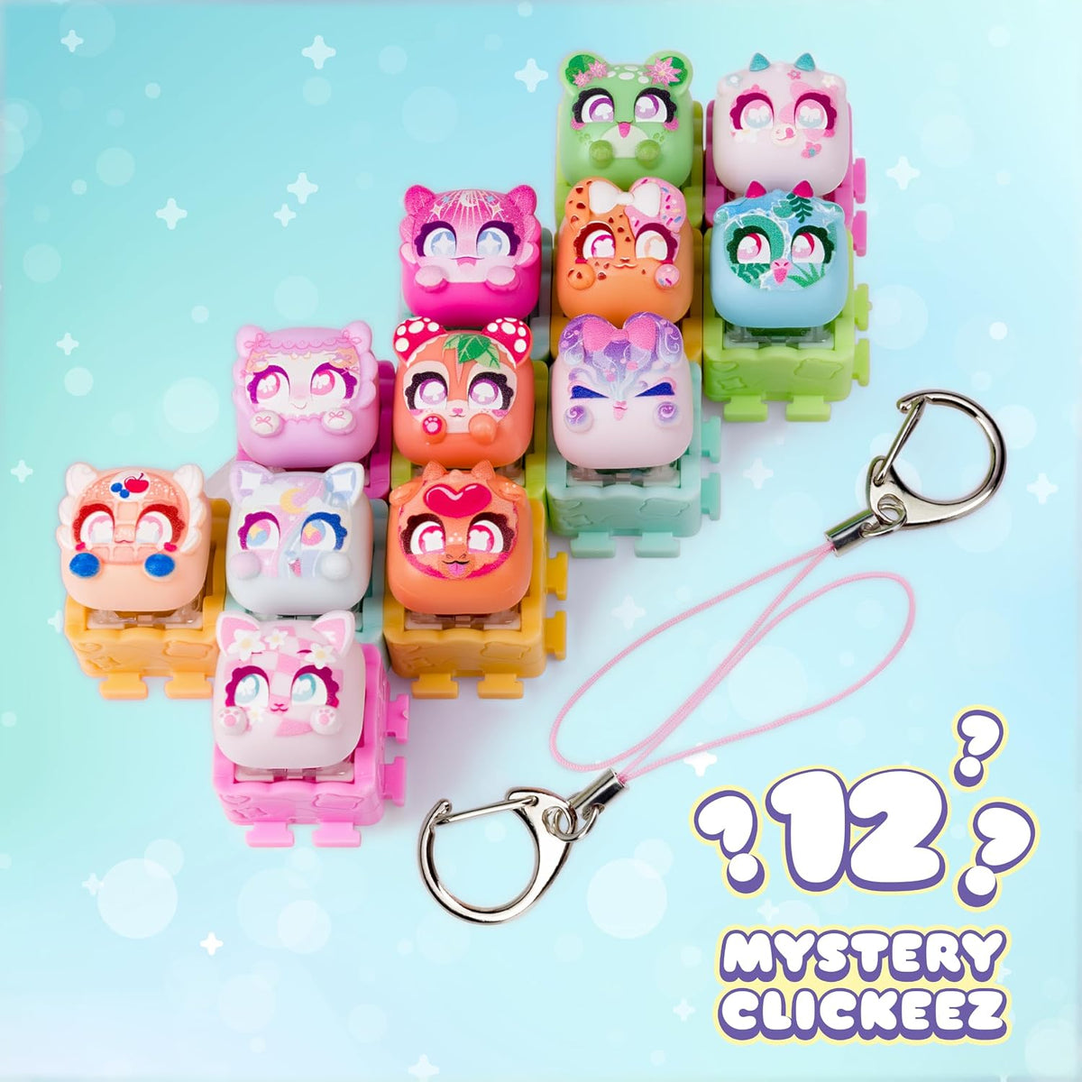 Clickeez Series 3 12-Pack | 12 Collectible Character Keyboard Keys Click and Clack | Create 2 Keychains | Ages 6+