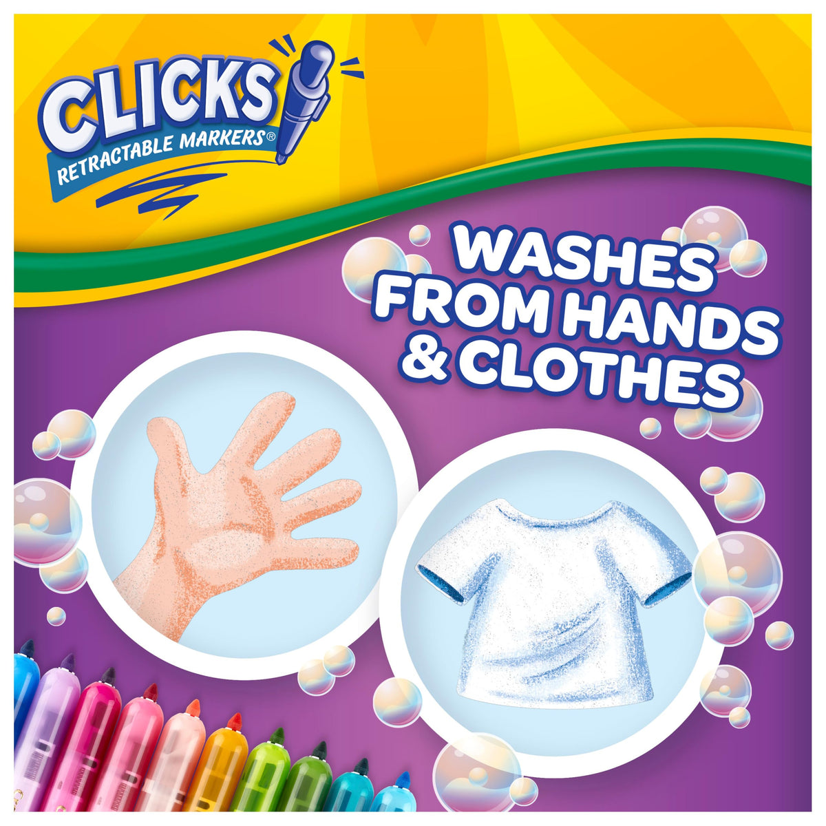Crayola Clicks Retractable Tip Markers (10ct), Washable Cone Tip Art Marker Set, Cute Aesthetic School Supplies, Classroom Must Haves, Ages 8+