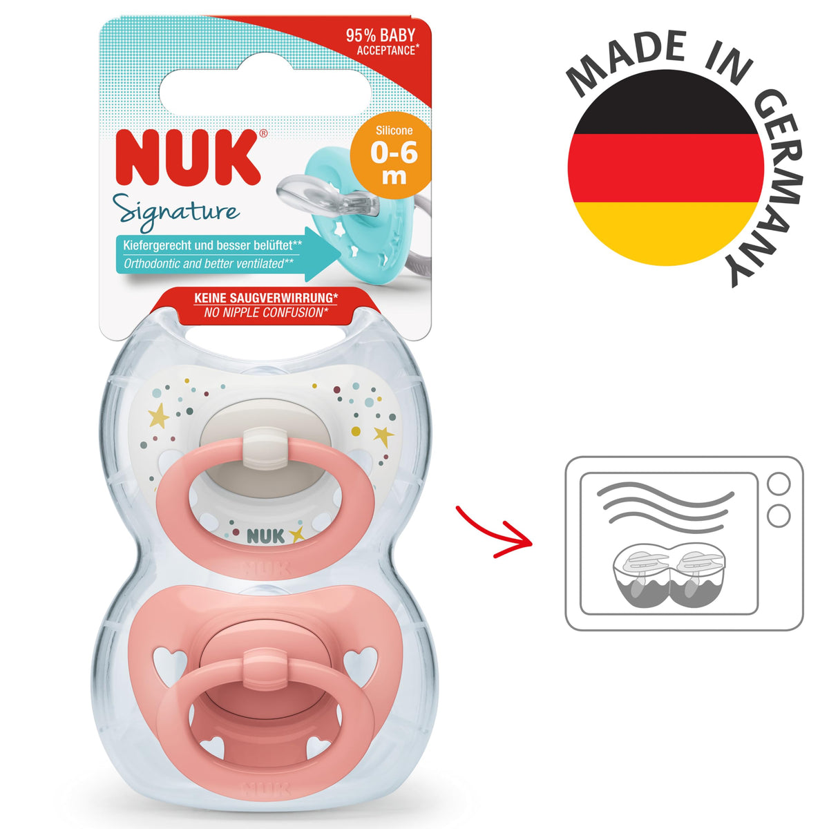 NUK First Choice Classic Night Baby Dummies | 0-6 Months | Orthodontic Soothers that Glow in the Dark | 95% Baby Acceptance** | Blue | 2 Count