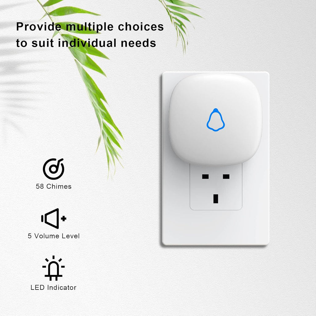 SECRUI Wireless Doorbell, Plug in Waterproof Operating at 1,000 Feet Long Range Cordless Battery Operated Doorbell with 58 Chimes 5 Volume Levels LED Light Easy Install for Home, School, Office-White