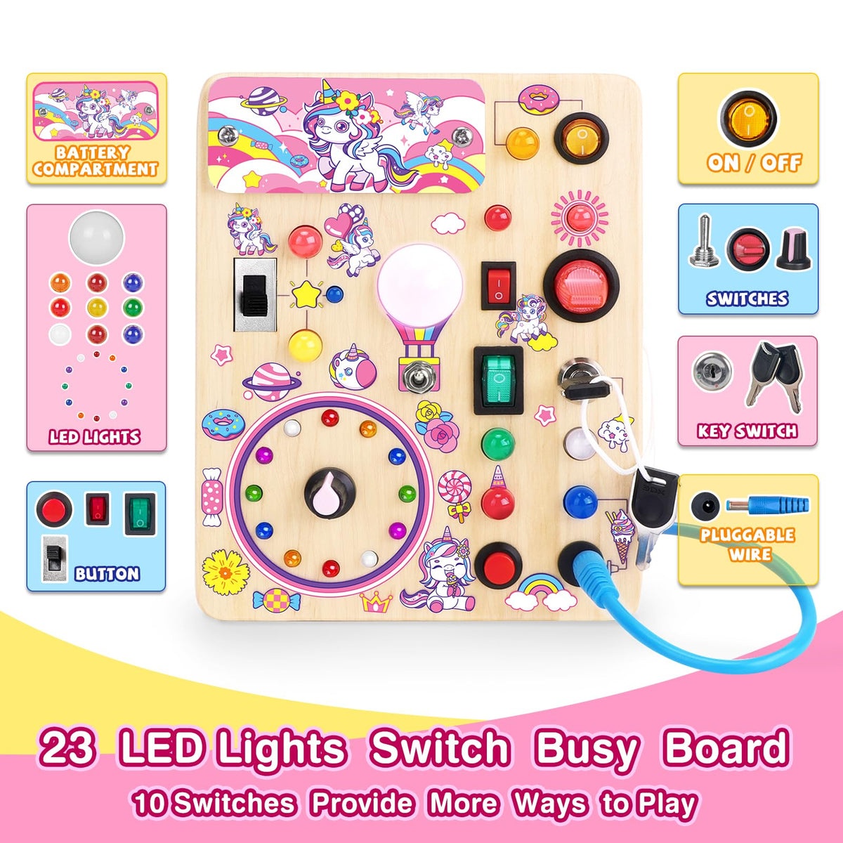 Grarain Busy Board for Toddlers - Montessori Educational Toy for 1-3 Year Old Boys & Girls | Travel-Friendly Sensory Learning Activity | Ideal for Kids with Autism(Busy Board v2)