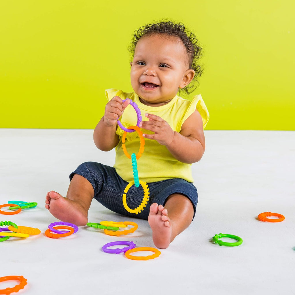 Bright Starts Lots of Links Rings Toys for Stroller or Carrier Seat, BPA-Free, Ages 0 Months Plus, Multicolor, 24 Count