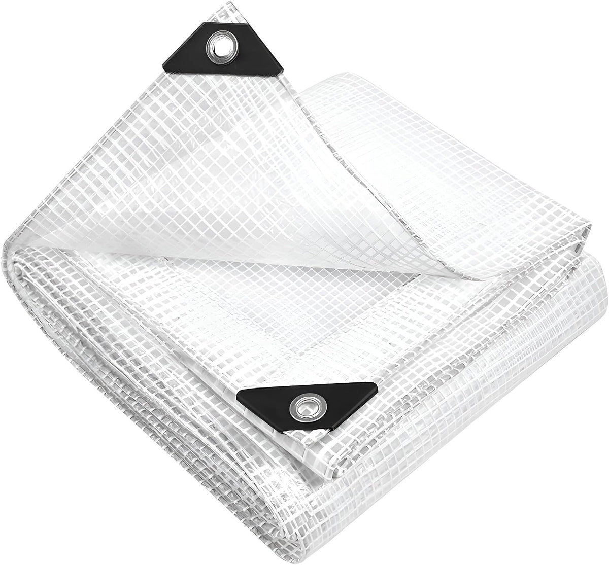 3m x 3m Clear Leno Tarpaulin - Heavy-Duty Waterproof 100 GSM Reinforced Transparent Tarp Sheet with Mesh Support, Rubber Strengthened Corners - UV‑Resistant Cover for Garden, Greenhouse, Groundsheet