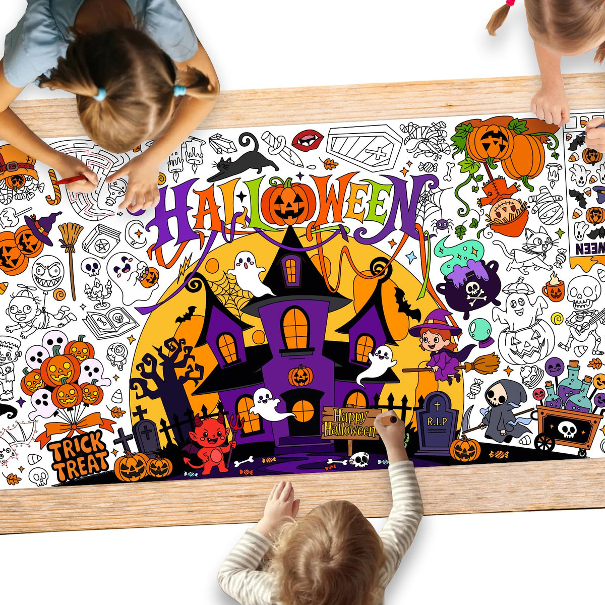 Gatherfun Ramadan Activity Poster & Home Decor - 31.5 x 72 Coloring Banner/Table Cover for Eid Mubarak Decoration, for School Parties & Ramadan Decoration