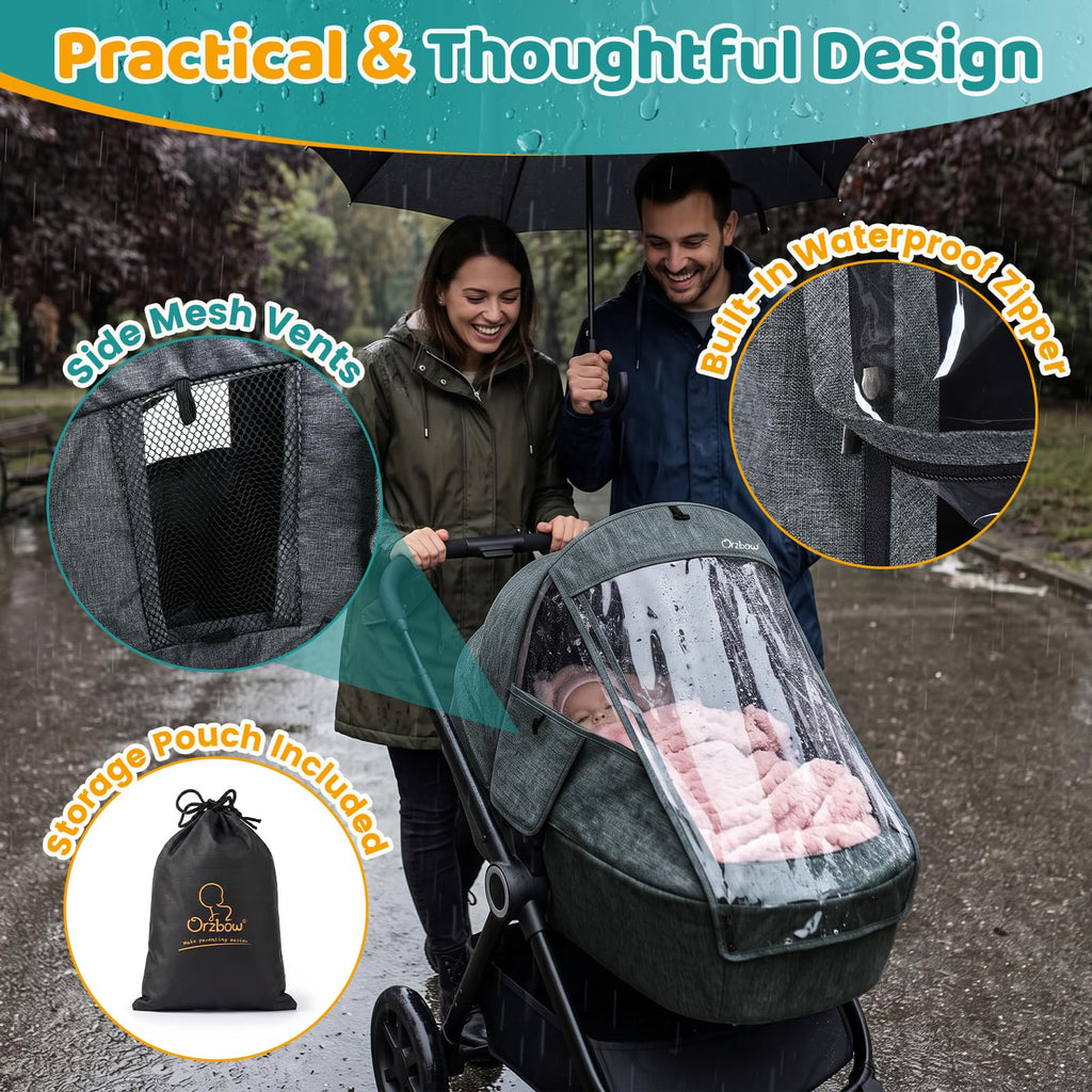 Orzbow Rain Cover for Pram, Large Viewing Window for Easy Access, Clear
