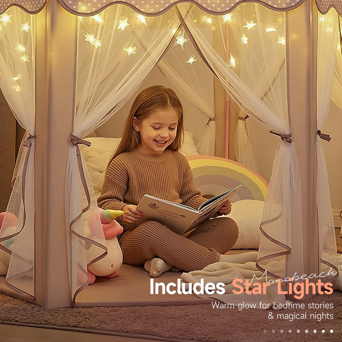 Monobeach Princess Tent Girls Large Playhouse Kids Castle Play Tent with Star Lights Toy for Children Indoor and Outdoor Games, 55'' x 53'' (DxH)